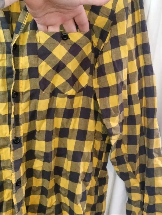 XL Classic Fit American Eagle Cabincore Yellow Black Plaid Shirt Soft Preppy Y2K - Picture 3 of 10